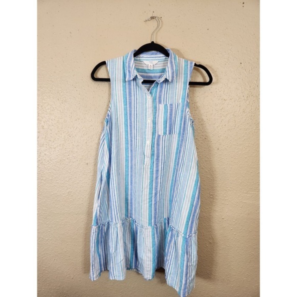 Time and Tru Blue White Striped Sleeveless Shirt Dress Casual with Pockets‎ XS